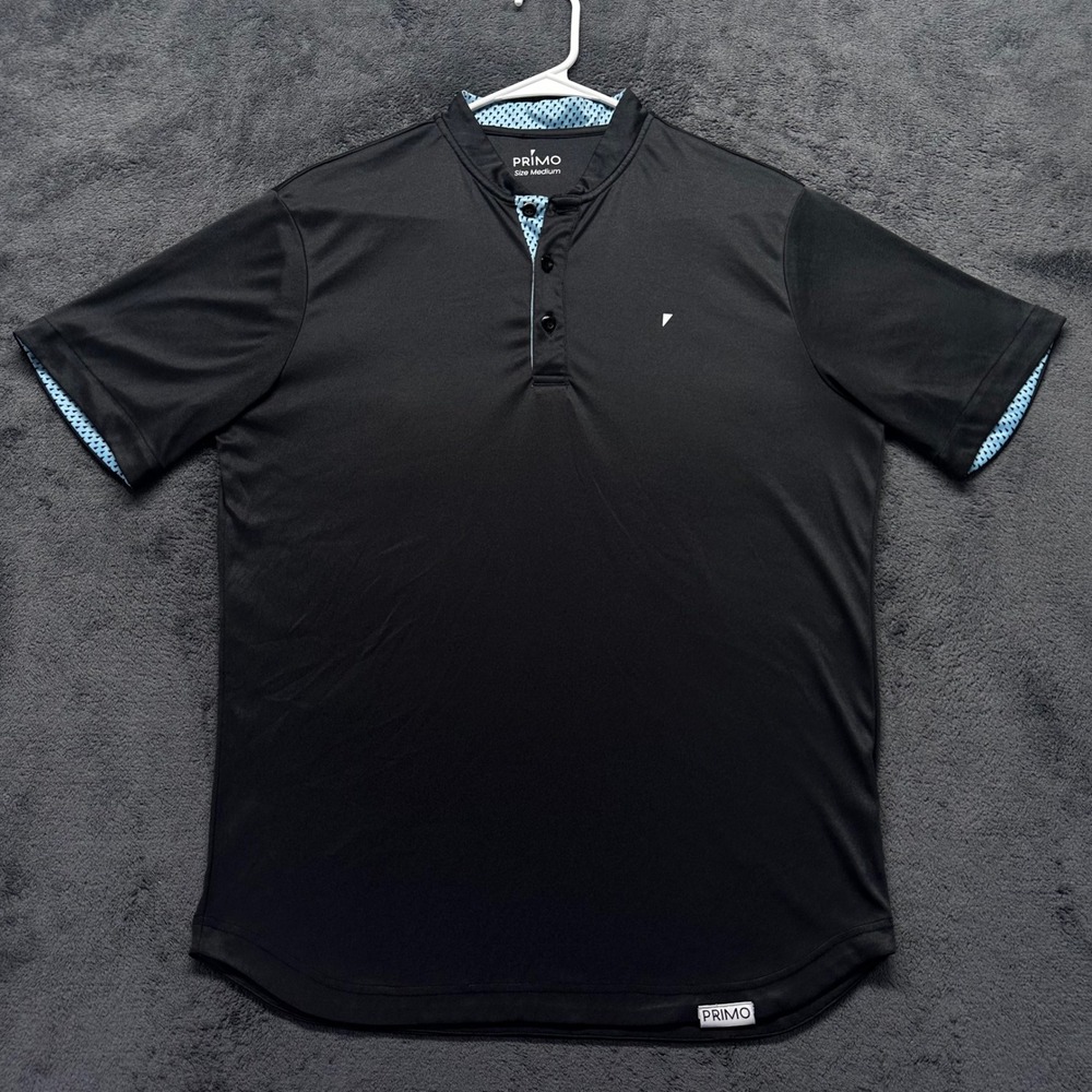 Primo Golf Mens Blade Collar Polo Shirt Black Blue Mesh Trim Size Medium